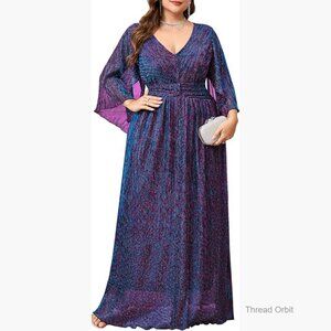 Plus Size Sparkly Maxi Dress V Neck A Line Evening Gown Formal Cocktail